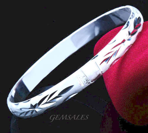 ***NEW ARRIVAL* RETRO STYLE ENGRAVED SILVER BANGLE WITH HINGE 8MM*
