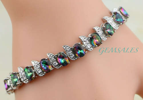 *SPECTACULAR* NATURAL RAINBOW MYSTIC TOPAZ GEMSTONE  *BRACELET*