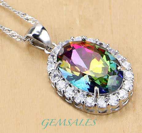 *SPECTACULAR* NATURAL RAINBOW MYSTIC TOPAZ CZ  *NECKLACE*