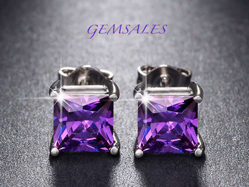 AMETHYST  CZ  EARRINGS #2 PAIRS AVAILABLE#