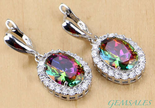 *SPECTACULAR* NATURAL RAINBOW MYSTIC TOPAZ CZ  *EARRINGS*