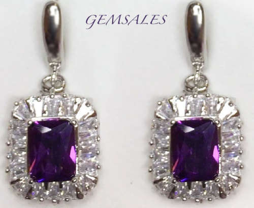 *SPECTACULAR* ***EMERALD CUT AMETHYST & BAGUETTE CZ EARRINGS***
