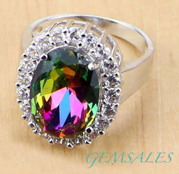 *SPECTACULAR* NATURAL RAINBOW MYSTIC TOPAZ CZ  RING *SIZE 6*