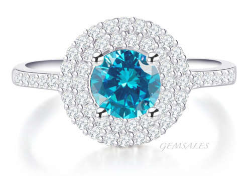 EXQUISITE 1.28ct AQUAMARINE PAVE HALO CZ RING  *S925*  SIZE  8 - Q - 57mm