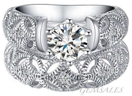 WEDDING SET SIMULATED DIAMOND  WITH ACCENTS ~ SIZE 7