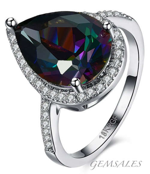 *** NEW ARRIVAL ***MYSTIC TOPAZ RING  ~  ELEGANT TEARDROP STYLE ~ WITH MICRO INLAY - SIZE  8