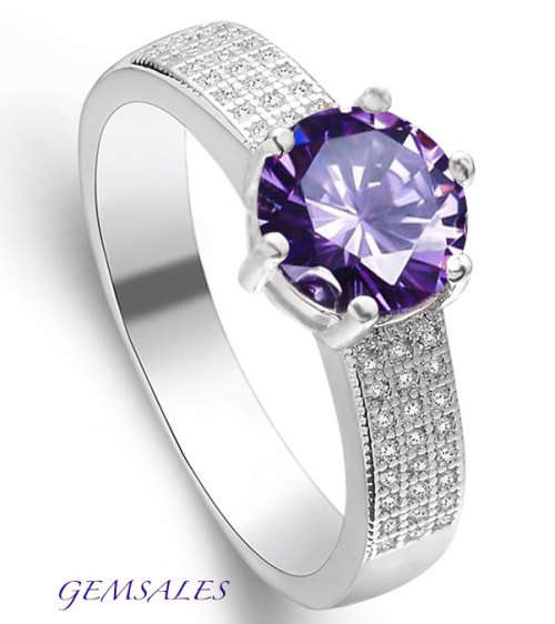 2.04 Ct. EXCUISITE AMETHYST CZ RING WITH MICRO INLAY * S925  * SIZE 6 1/2 *