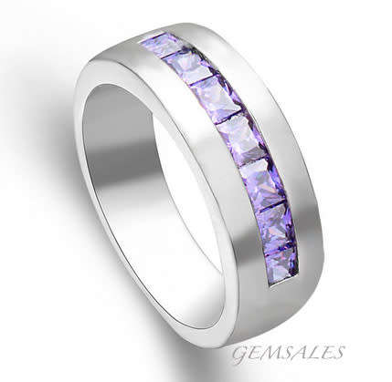 STUNNING AMETHYST CZ BAGUETTE INLAY BAND *S925*   SIZE 7.5 - P - 55.5mm