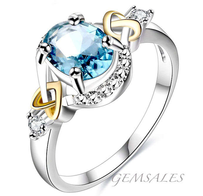 #NEW ARRIVAL# CLASSIC OVAL DESIGN  AQUAMARINE CZ  - SIZE  9