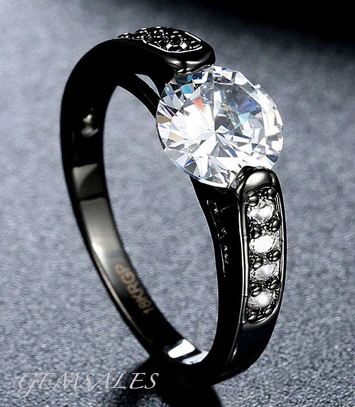 BLACK GOLD!!! Cr Sim Diamond with Accents *18KRGP*  SIZE 7