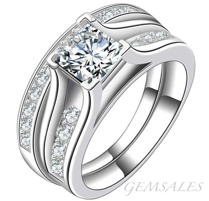 SQUARE INLAY SIM DIAMOND CZ WEDDING SET *S925*   SIZE  7