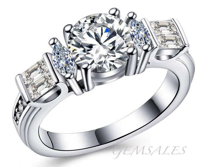 SIMPLY BREATHTAKING CREATION!!! 2.75 Ct. WITH BAGUETTE & MARQUISE INLAY *S925*  SIZE 7