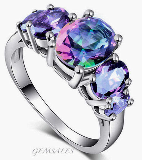6 Ct STUNNINGLY BEAUTIFUL MYSTIC TOPAZ & AMETHYST CZ *S925* - SIZE  6 3/4 - N (53.5mm)