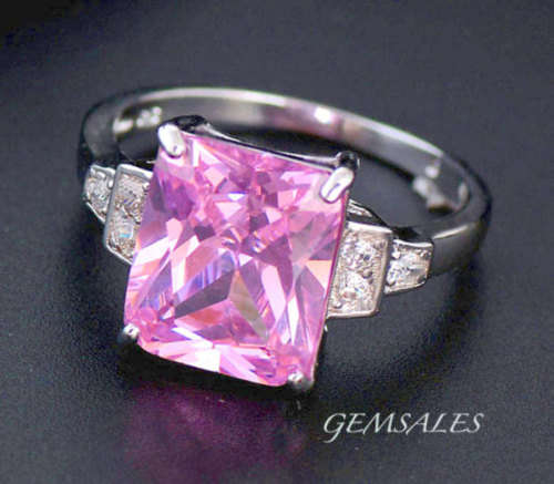 BRILLIANT PINK TOPAZ - EMERALD CUT WITH MICRO INLAY    ***S925***  SIZE  7 1/4 - O