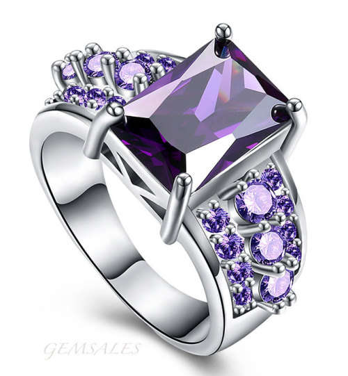 EXQUISITE NEW ARRIVAL  *AMETHYST CZ RING WITH INLAY   *S925*    SIZE  6 1/2