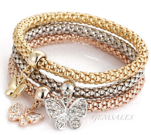 HOT FASHION !!!  MESH CHARM BRACELETS - SET OF 3 - SILVER, GOLD & ROSE GOLD