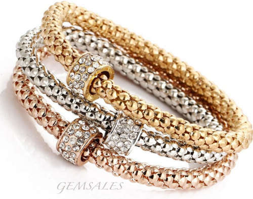HOT FASHION !!!  MESH CHARM BRACELETS - SET OF 3 - SILVER, GOLD & ROSE GOLD