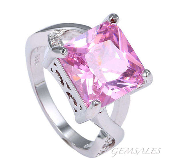 BRILLIANT PRINCESS CUT PINK TOPAZ CZ  RING   ***S925***  SIZE   7