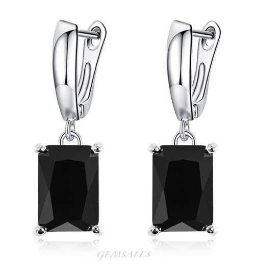 SPECTACULAR 6ct EMERALD CUT BLACK CZ EARRINGS