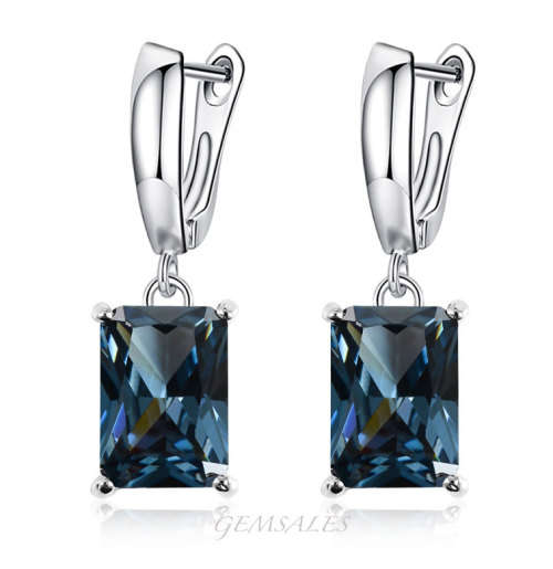 8.48Ct EMERALD CUT LONDON BLUE TOPAZ CZ EARRINGS