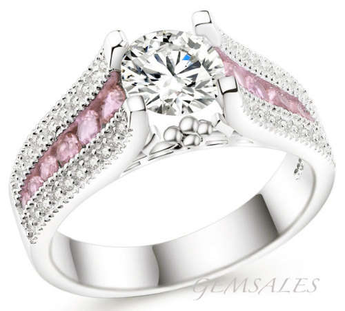 2.04ct SIMULATED DIAMOND RING & PINK TOPAZ INLAY ~ SPECTACULAR     SIZE 6 3/4