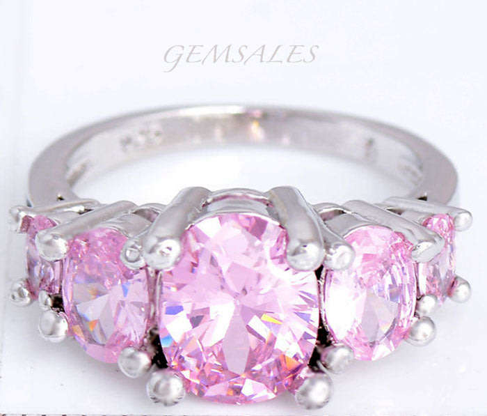 6 Ct BRILLIANT CUT SPARKLING PINK TOPAZ  CZ *S925* - SIZE  7