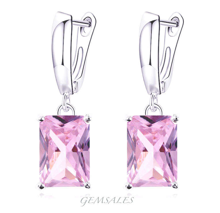 SPECTACULAR 8.48Ct EMERALD CUT PINK TOPAZ CZ EARRINGS  ***S925***