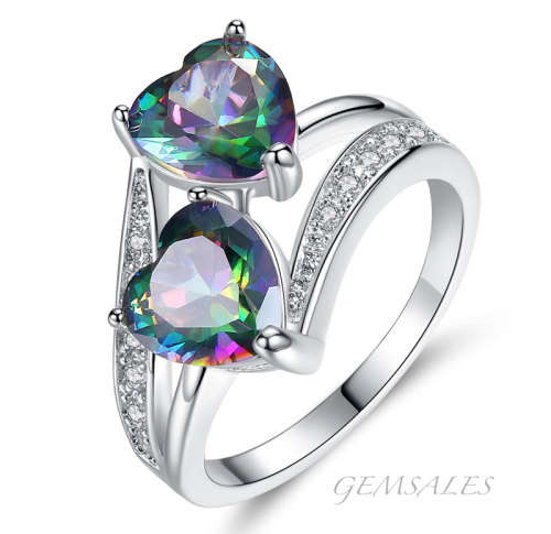 NEW ARRIVAL!!!  STUNNING DOUBLE HEART DESIGN MYSTIC TOPAZ CZ *S925*   SIZE   9 - R 1/2 - 59.5mm