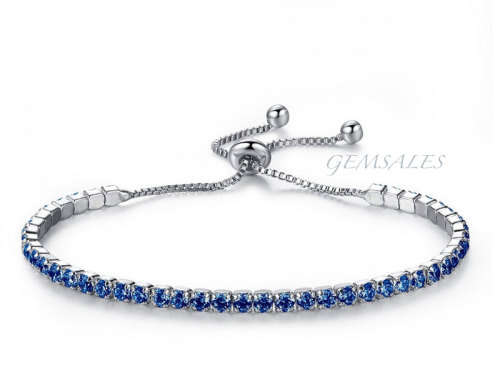 ADJUSTABLE TENNIS BRACELET *BRILLIANT CUT BLUE SAPHIRE CZ STONES IN CLAW SETTINGS  ***GIFT IDEA***