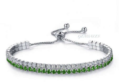 ADJUSTABLE TENNIS BRACELET *DOUBLE ROW* EMERALD & CLEAR CZ STONES IN CLAW SETTINGS 23.5cm*GIFT IDEA*