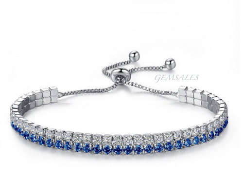 ADJUSTABLE TENNIS BRACELET DOUBLE ROW BLUE & CLEAR SAPHIRE CZ STONES IN CLAW SETTINGS  *GIFT IDEA*