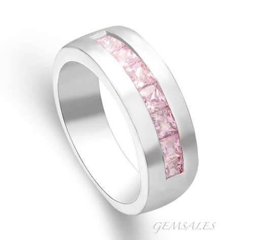 EXQUISITE SILVER BAND WITH 7 X 0.18ct PINK TOPAZ CZ INLAY  *S925*    SIZE  8 3/4 - R - 59mm