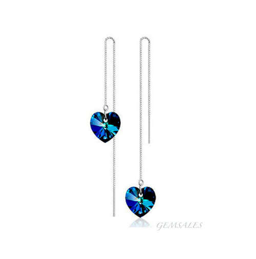 *MIDNIGHT BLUE SWAROVSKI SILVER CHAIN EARRINGS* S925 #STUNNING#