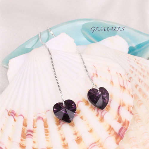 *DARK AMETHYST SWAROVSKI SILVER CHAIN EARRINGS* S925 #STUNNING#