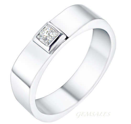 STYLISH SQUARE BAND WITH ROUNDED EDGE & SIM DIAMOND CZ *S925*    SIZE  7 - O - 54.5mm