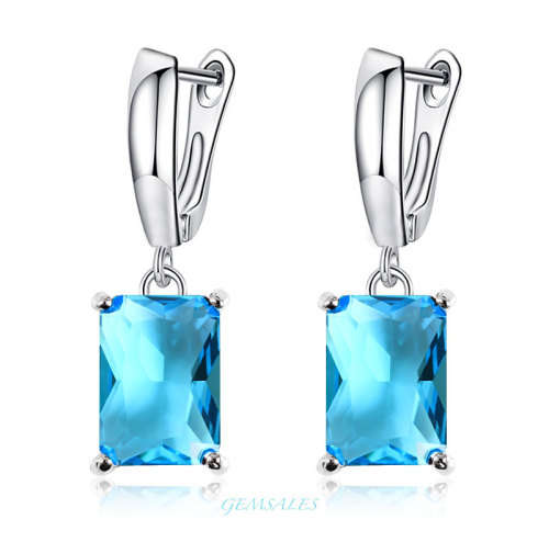 SPECTACULAR 8.48Ct EMERALD CUT AQUA SIM DIAMOND CZ EARRINGS  ***S925***