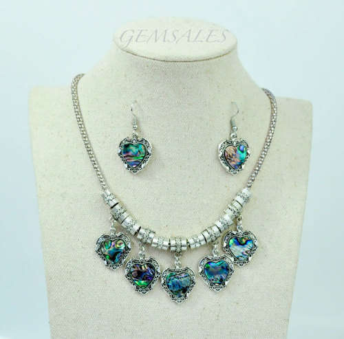 VINTAGE STYLE ABALONE JEWELLERY SET + ADDITONAL FREE CHAIN *S925*   *** GIFT IDEA ***