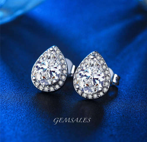 HALO WATERDROP PEAR CUT CZ  EARRINGS  1.38ct  *Elegant*