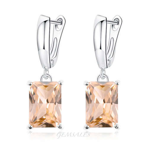 SPECTACULAR 8.48Ct EMERALD CUT CHAMPAGNE TOPAZ CZ EARRINGS  ***S925***