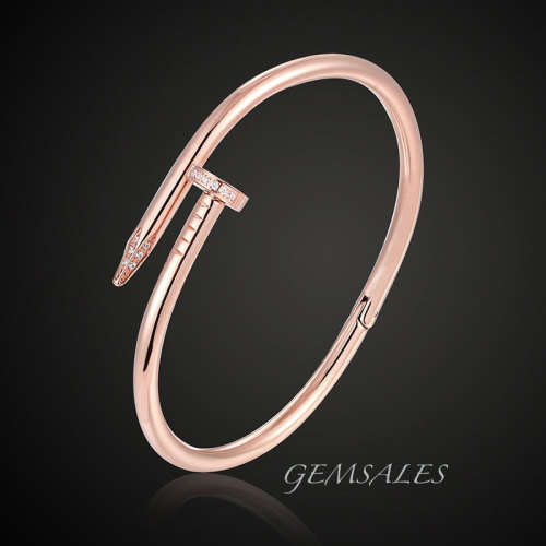 SUMMER FASHION *ROSE GOLD & CRYSTALS*  #STAINLESS STEEL#  BANGLE WITH HINGE *GIFT IDEA*