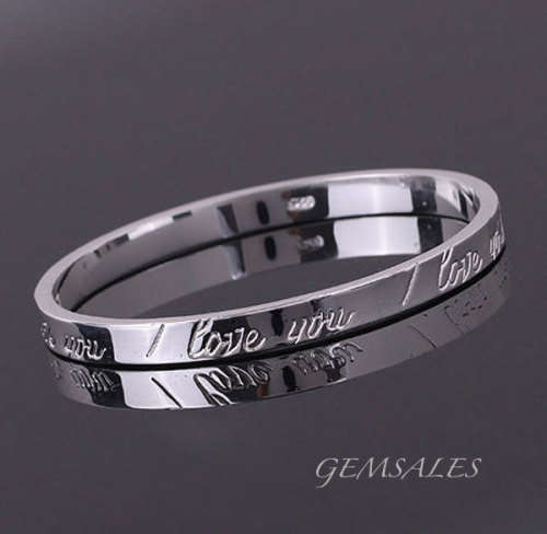 I LOVE YOU SILVER BANGLE  * WHITE GOLD PLATED* WITH HINGE 18KGP ***GIFT IDEA***