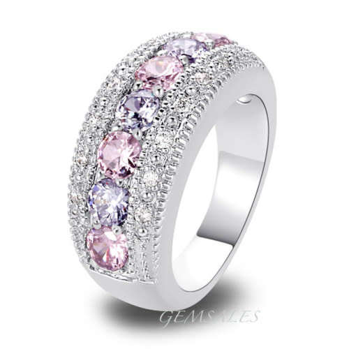 AMETHYST & PINK CZ RING WITH MICRO INLAY *925*  -  SIZE  8.5  - Q 1/2 - 58mm