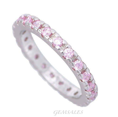 ELEGANT STYLE PINK TOPAZ CZ ETERNITY RING ***S925***   SIZE 8.5 - Q 1/2  - 58mm