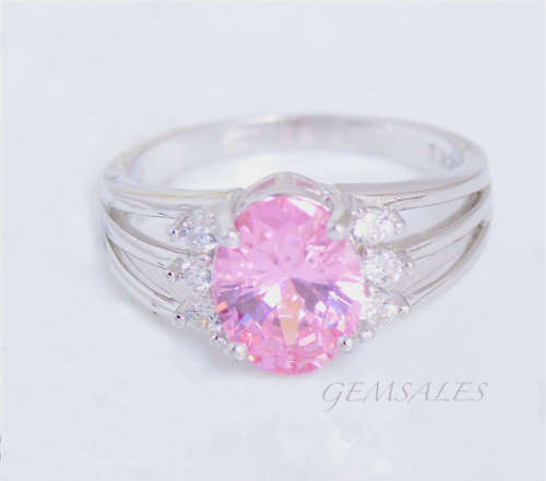 ELEGANT STYLE PINK TOPAZ CZ ETERNITY RING ***S925***   SIZE 7 - O  - 54.5mm