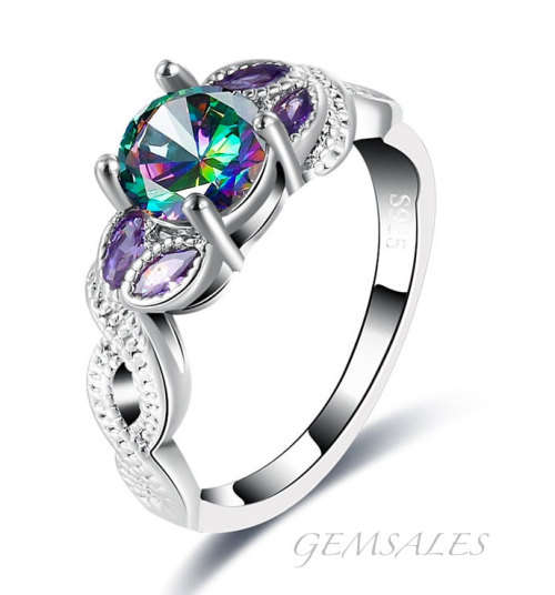 EXQUISITE  MYSTIC TOPAZ & AMETHYST CZ *S925*  -  SIZE  7  - O - 54.5mm