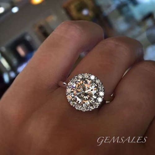 HALO SETTING  1.28ct BRILLIANT CUT CENTER STONE SIM DIAMOND RING   SIZE 5  - J 1/2 - 49mm