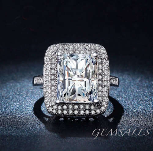 SENSATIONAL 8ct EMERALD CUT SIMULATED DIAMOND  #S925#   -SIZE 9  -  R 1/2 - 59.5mm