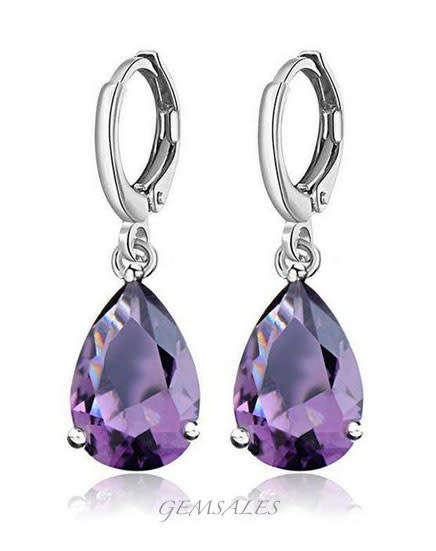 AMETHYST TEARDROP CZ EARRINGS # ELEGANT STYLE  #