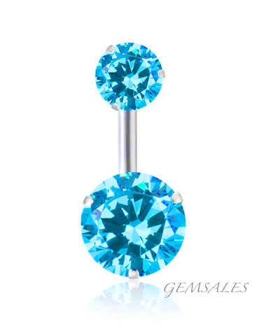 CUBIC ZIRCONIA - AQUA  # SURGICAL STEEL BELLY BUTTON RING #     *** GIFT IDEA ***