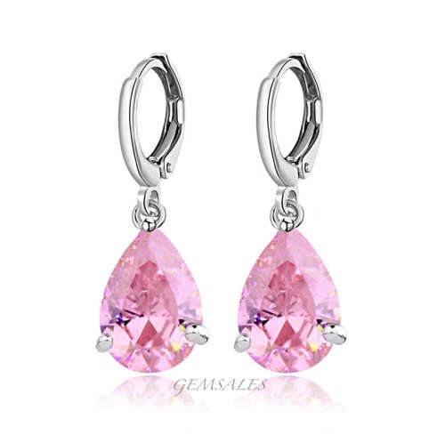 PINK TOPAZ CZ TEARDROP EARRINGS # ELEGANT STYLE  #